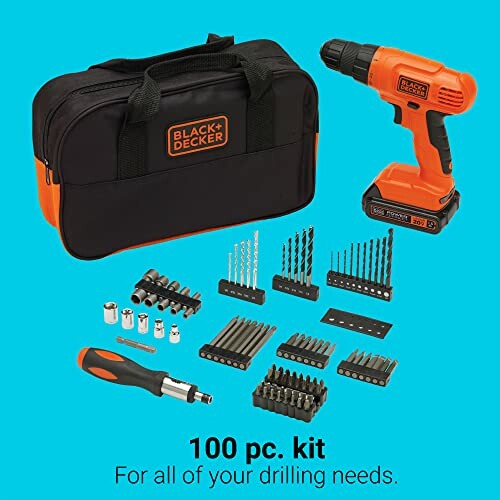 Black & Decker drill tool kit with bag and accessories