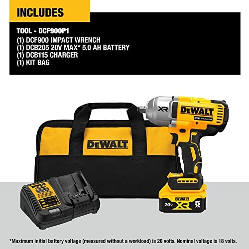 DeWalt impact wrench kit with charger and bag