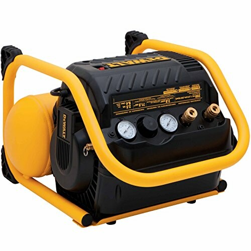 DEWALT portable air compressor with gauges and yellow protective frame