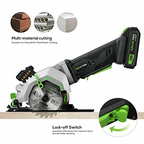 GALAX PRO mini circular saw with lock-off switch and multi-material cutting capability.