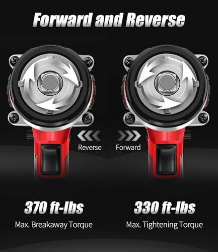 Impact wrench showing forward and reverse torque capabilities.