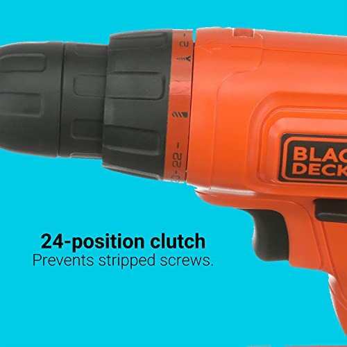 Orange cordless drill with 24-position clutch.