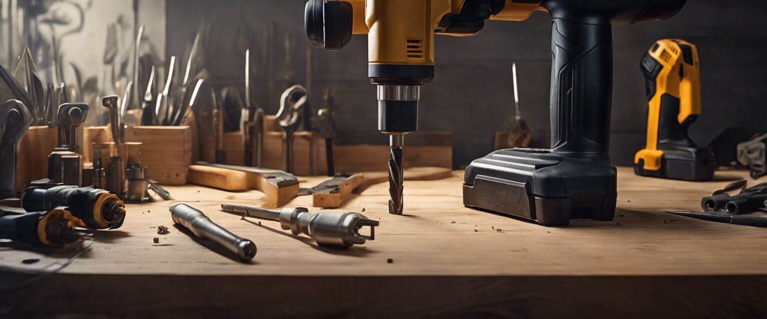 Power drill in use on a work surface